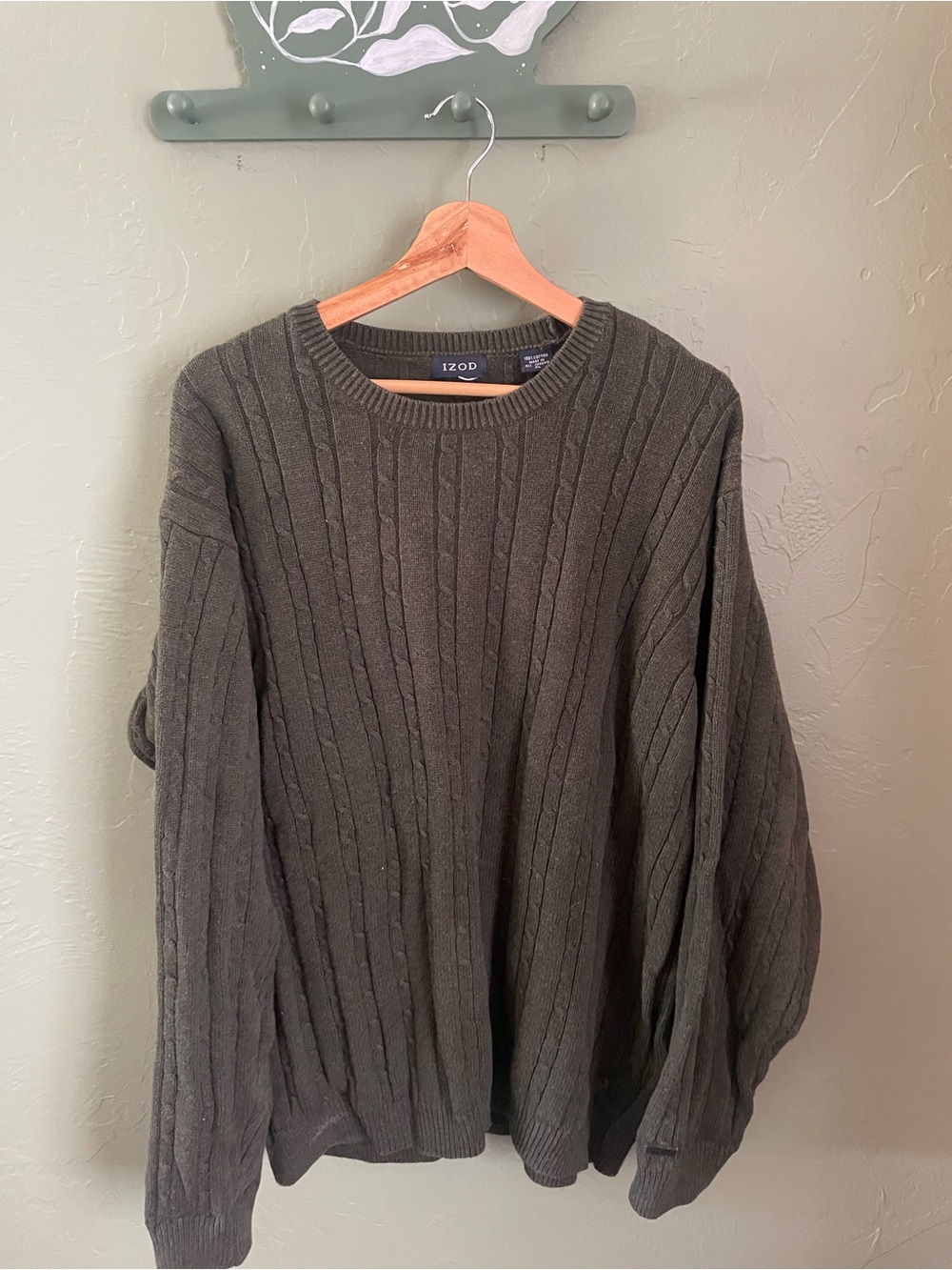 IZOD Olive Green Cable-Knit Crewneck Sweater